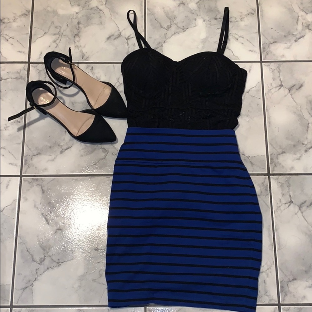Blue and Black Striped Bodycon Skirt